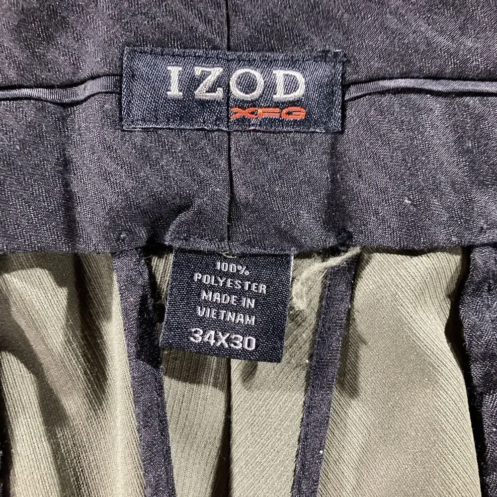 IZOD XFG‎ Pleated Chino Dress Pants Mens Size 34x30 Olive Green 100% Polyester